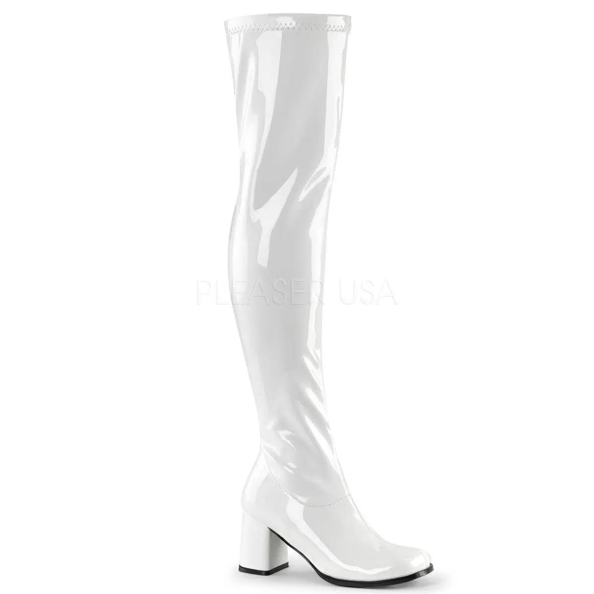 Funtasma GOGO-3000 White Stretch Patent Gogo Boots, Shoe, Footwear