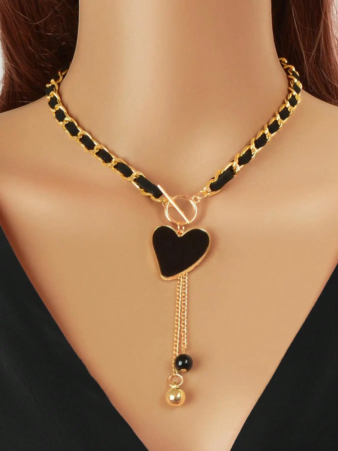 Summer Women's Elegant Heart Design Pendant Necklace, Fashionable Tassel Jewelry for Party, Daily Clothing Decor for Girl, Trendy All-match & Exquisit