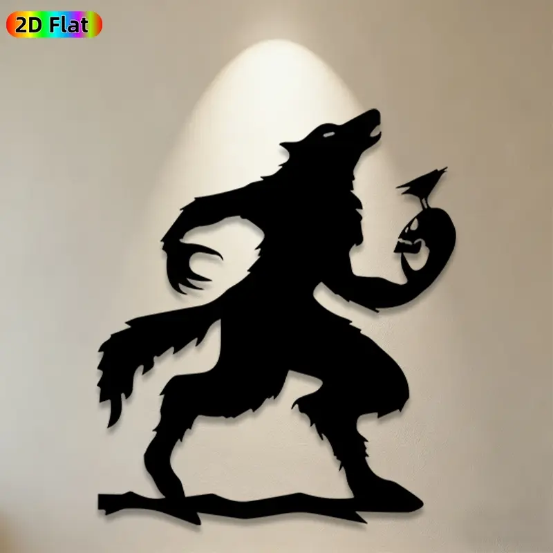 1pc Werewolf & Crow Metal Wall Art Werewolf & Crow Statue Mural, Ideal Gift for Halloween, Thanksgiving, Weather-Resistant Metal Wall Decor Wall Sculptures, Perfect for Outdoor Wall Fence Gothic Enthusiasts