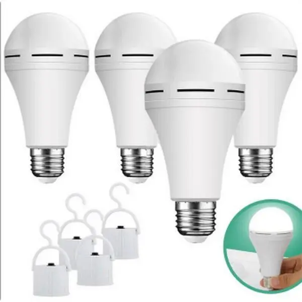 4-Pack E26 Rechargeable Emergency LED Bulbs (4/8 x LED Bulbs), 12W Power 85-265V 750-800lm, Built-In 1200mAh Batteries, High Brightness Outage Light, Portable Hook Design, Screw-Into Base for Home, Outdoor Camping