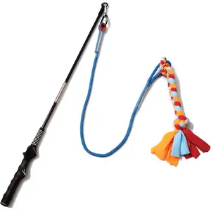 Interactive Flirt Pole Toy for Dogs Chase and Tug of War,Durable Teaser Wand with Pet Fleece Rope Tether Lure Toy to Outdoor Exercise & Training for Small Medium Large Dogs (Blue/Red, POLE-35 inches)