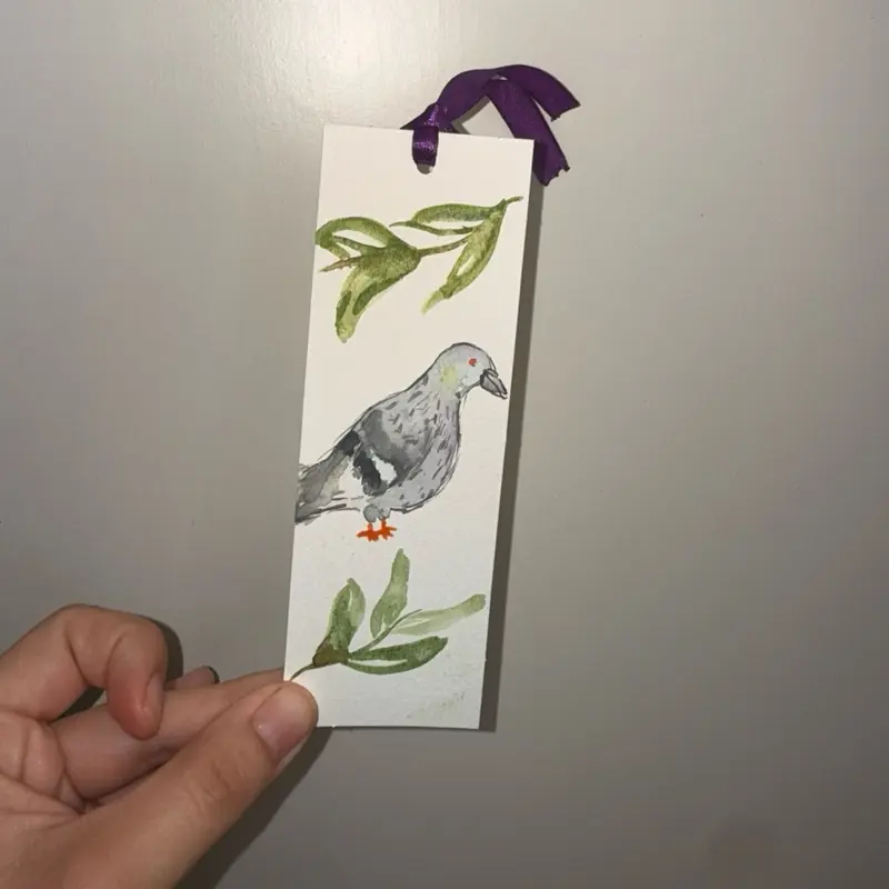Pigeon watercolor bookmark