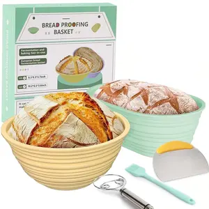 Thickened Silicone Sourdough Proofing Basket Kit, 9.3 Inch Round/10.2 inch Oval Baking Starter Set with Two Shapes, Home DIY Bread Making Tools, Gift Set for Artisan Bakers