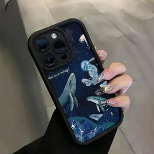 Deep Sea Jellyfish & Whale Pattern Phone Case, Decorative Phone Protector Cover, Phone Accessories Compatible with iPhone 11 12 13 14 15 16 Pro Max