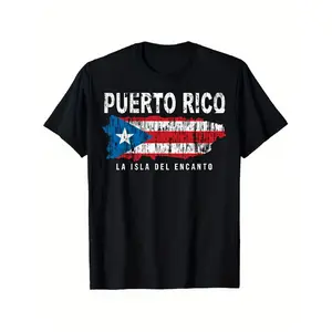 Puerto Rico Flag T Shirt La Isla Del Encanto American Pride Graphic Tee for Men Women Casual Daily Wear Black Short Sleeve Round Neck Patriotic Clothing Outdoor Lovers? Printed Design, Travel Clothing, Crew Neck, Casual & Comfortable, Sports, Vinta