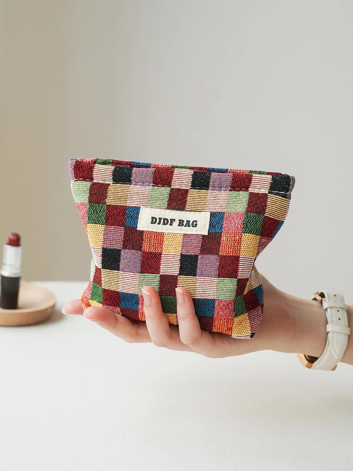 Colorful Plaid Pattern Makeup Bag, Portable Cosmetic Storage Bag, Zipper Makeup Organizer Pouch, Brush Pouch, Makeup Organizer, Versatile Storage Bag