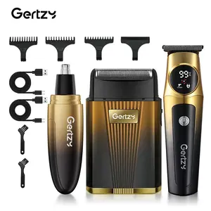 Professional Electric Shaver Set for Men, Rechargeable Grooming Kit with Digital Display, Includes Trimmer & Nose Hair Clipper, Beard Shaver