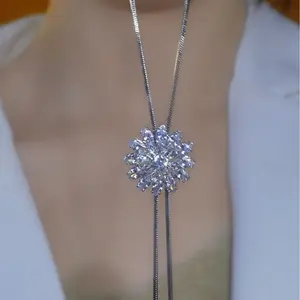 LisiZen Silver Fireworks Necklace for Women, Adjustable Pull Chain Design, Chic Floral Pendant, Elegant Fashion Jewelry DZXL3648