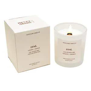 Never Alone Candles - 8 Ounce Lavender + Oakmoss Scented Coconut Wax Candle with Crackling Wood Wick