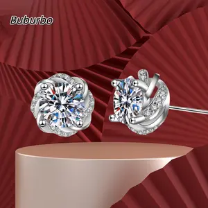 【Be Must】4-Prong Windmill S925 Sterling Silver Stud Earrings - Round Lab-Created Moissanite with Halo Stones | Sparkly Gift for Women (Birthday/Mother’s Day/Christmas) | Wedding Daily Jewelry