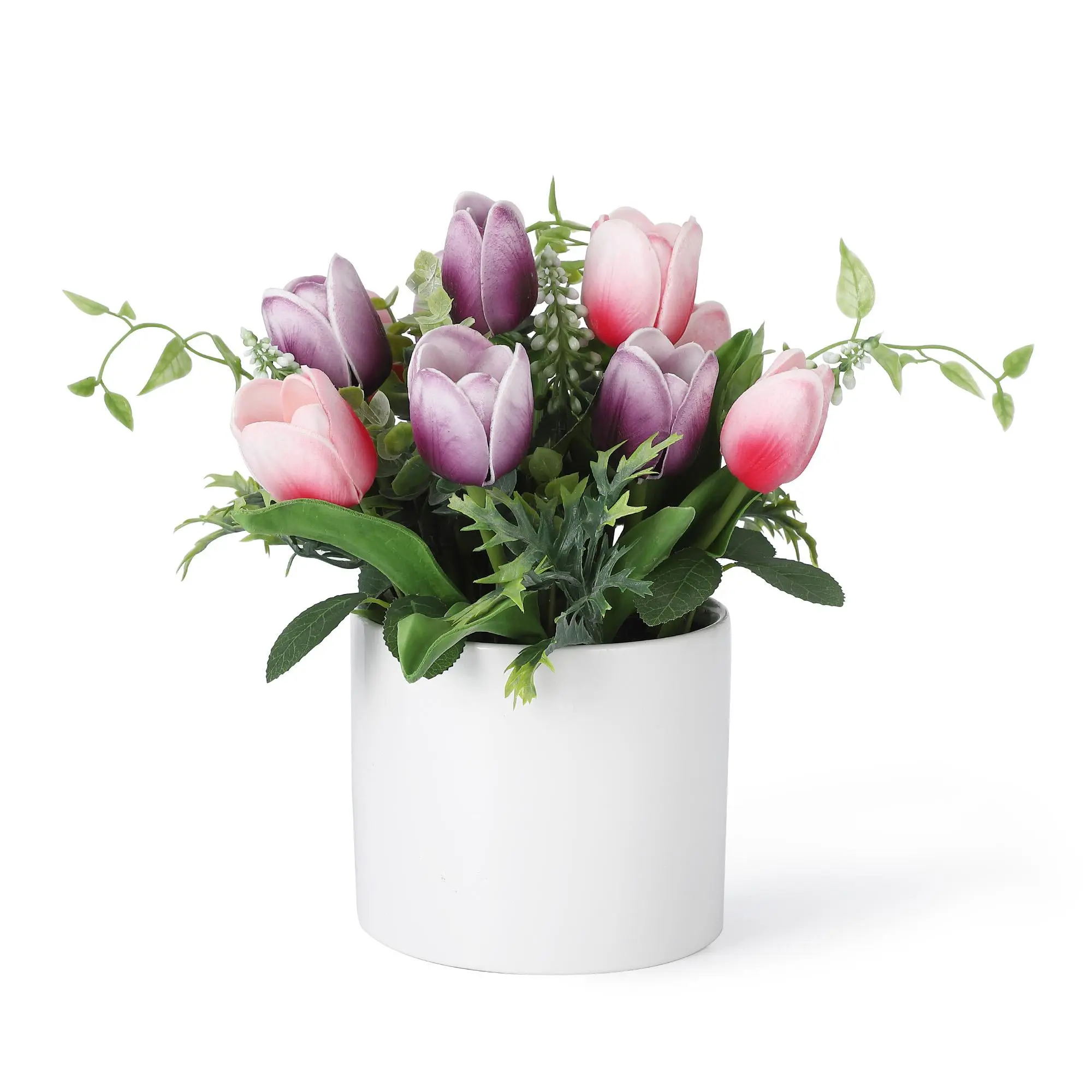 Garvee Real Touch Artificial Tulips Arrangement in Ceramic Pot, 10 PU Faux Stems (6.9 in) - Lifelike Spring Centerpiece for Home, Kitchen, Office, Wedding & Dining Table Decor