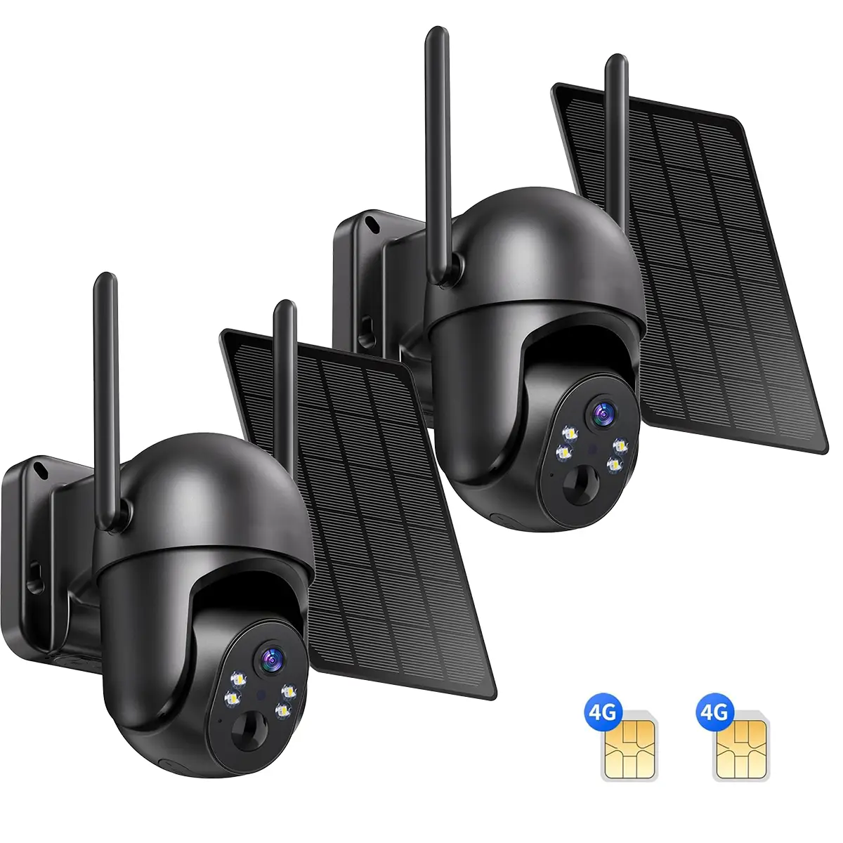 2-Pack Solar LTE Outdoor Security Camera with Solar Panels, 4G LTE Cellular Trail Camera with Night Vision, 360 ° Live Video, PIR Motion Alerts to Pho