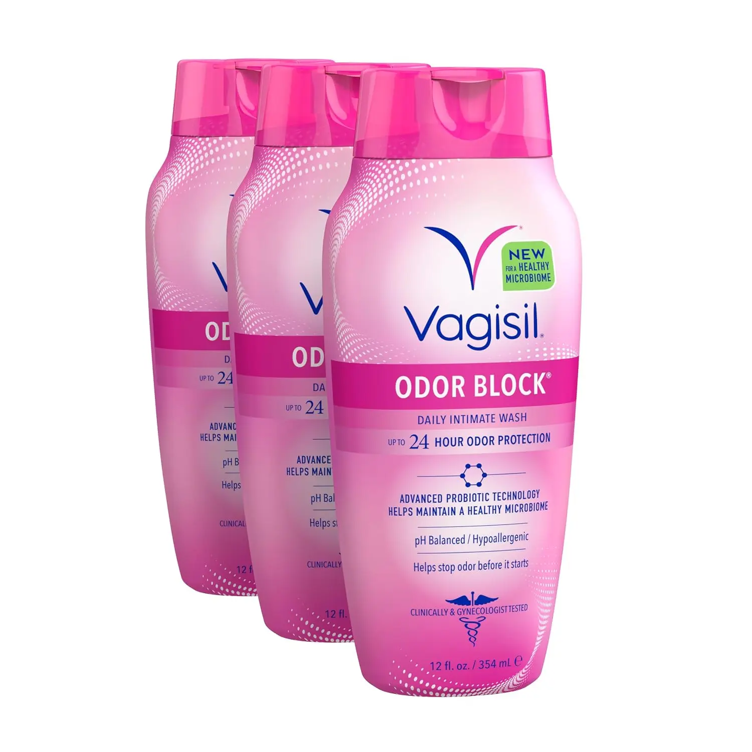 Vagisil Feminine Wash for Intimate Area Hygiene, Odor Block, Gynecologist Tested, Hypoallergenic, 12 oz, (Pack of 3)
