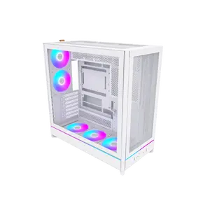 MONTECH HS01 PRO, ATX Mid-Tower PC Case, Gaming PC, High-Airflow, Reversible Layout, Mesh Front Panel, 5x ARGB PWM Fan Pre-Installed, Sink-in Design, Toolless Panels, White