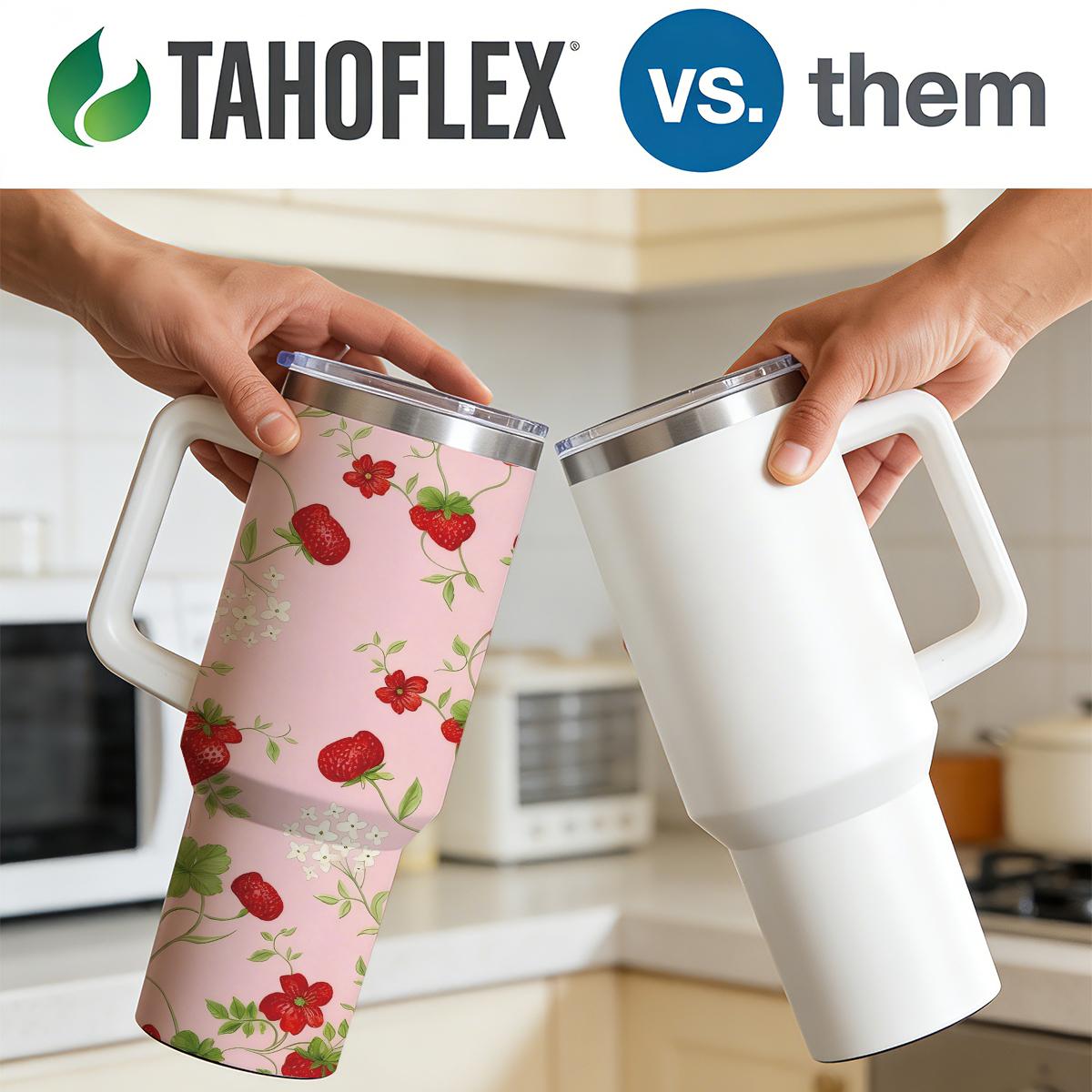 30 oz Sweet Strawberry Insulated Tumbler, Pastel Pink Travel Mug with Vintage Berry & Floral Print, Comfort Handle & Straw, Strawberry Girl Aesthetic Water Bottle, Perfect Gift for Her