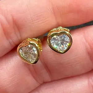 14k Gold Plated Heart Stud Earrings