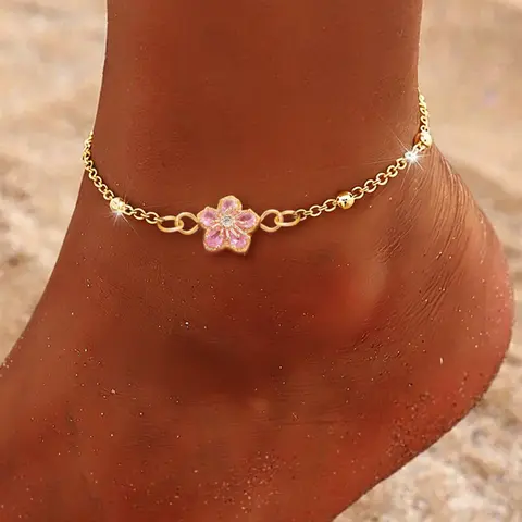 Women's Stainless Steel Ankle Chain Anklet, Anklets Jewelry, Floral Design Artificial Crystal Bead Bracelet, Sweet Style All Season Jewelry
