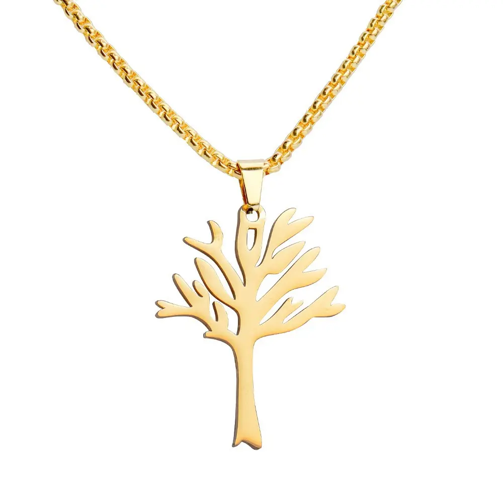 Tree of Life Pendant Necklace - Gold Tone Hip-Hop Clavicle Chain with Lobster Clasp, Highly Polished Leafless Tree Necklace, Meaningful Birthday Anniversary Gift for Women, Fashion Costume Jewelry Accessory, Meaningful Gifts, Symbolic Fashionable Jewelry