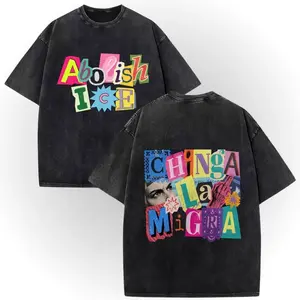 ICE OUT Anti ICE Magazine Letters Unisex Tshirts! | Cotton Double-Sided Vintage Washed Chinga La Migra Graphic Tee # AbolishIce # IceOut # HumanRights  # DoubleSidedTee # NoOneIsIllegal # TikTokMadeMeBuyIt # TikTokShop Casual Breathabl