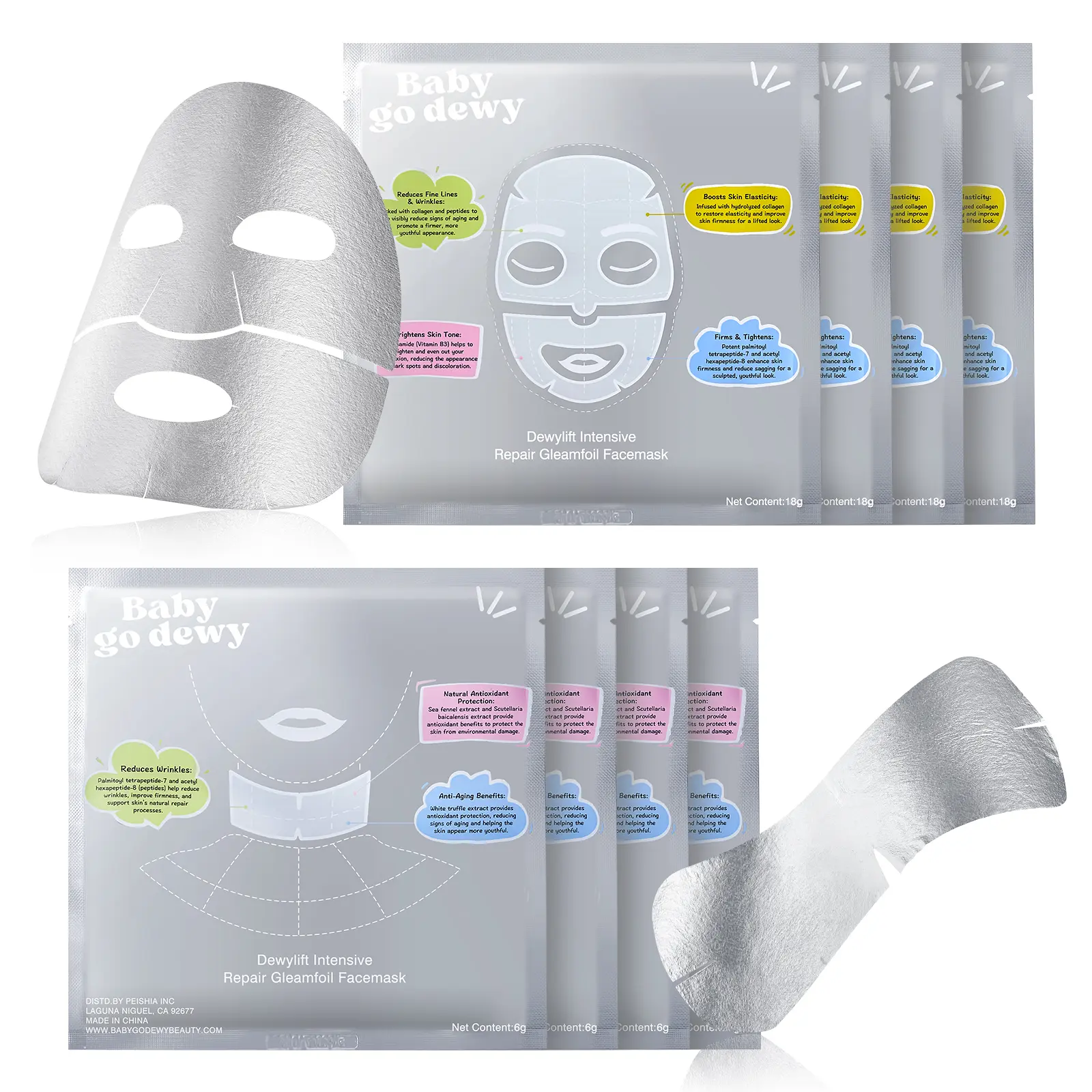 Baby Go Dewy Dewylift Intensive Repair Gleamfoil Facemask Neckmask Combo Collagen Mask Baby Go Dewy Dewylift Intensive Repair Gleamfoil Facemask Neckmask Combo Collagen Mask