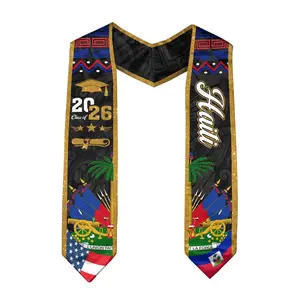 Haitian Graduation Stole 2026, Haiti Flag Graduation Sash, Class of 2026 V Shape National Country Flag Stole