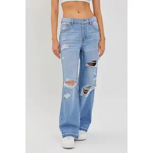 Cello Distressed Low Rise Jean with Released Hem
