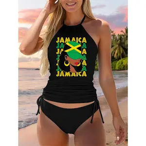Womens Proud Jamaican Afro Black Woman Jamaica Flag Pride Two Piece Swimsuit