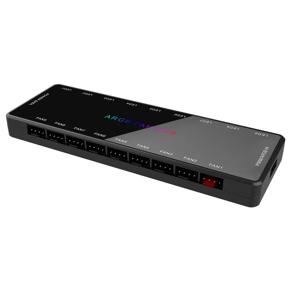 ARGB and PWM Hub - 9 Ports for Addressable RGB Lighting With  Backplane Splitter - 5V/3PIN Fan Hub Adapter for Case Fans - Black
