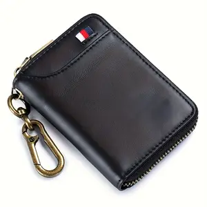 Men'S Heavy-Duty Genuine Leather Key Holder Wallet & Belt Clip - Multi-Compartment Organizer with Golden-Tone Hardware, Heavy-Duty Car Key Case & Key Ring Attachment, Top-Grain Cowhide Leather, Elegant Brown/ Design - Ideal Gift for Dad