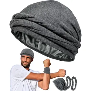 Upgraded Satin Lined Halo Turban Durag for Men &Women Sleeping Bonnet PRE-Tied Headwraps for Hair Loss