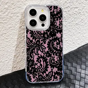 Lace Design Phone Case, Soft Silicone Material, Fits iPhone XR 11 12 13 14 15 Plus 16 Pro Max 17 Air Series, Fashion Protection Gift