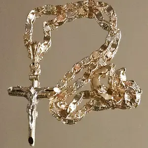 Tricolor 4mm -24-inch Chain with Crucifix Pendant - 14 Karat copper gold plated for Men and Women - Casual Wear not water resistant