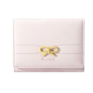 Cute Coquette Bow Small Compact Wallet Aesthetic Card Holder with ID Window for Women Christmas Gift for Teen Girl Practical Style Charming Accessory Organized Design