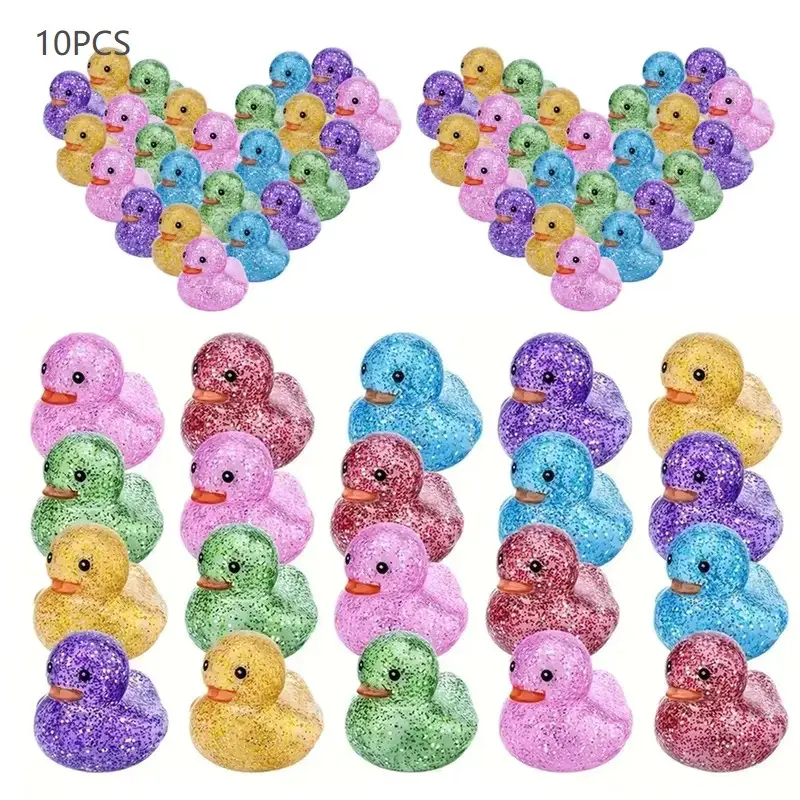 10-Pack Colorful Glitter Rubber Ducks, Creative Party Toys, Bright Flashing Bath Companion, Event Decor Gifts, Fun Activity Supplies, Play