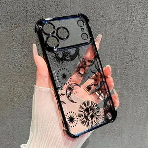 Celestial Whimsy Pattern Phone Case , Electroplated Cover with Airbag Shockproof Soft TPU Cover for iPhone X 11 12 13 14 15 16 17 Pro Max Plus Air