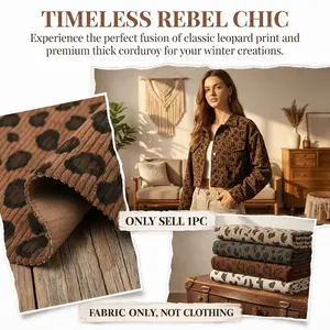 Vintage Leopard Print Wide-Wale Corduroy Fabric (19.69" x 62.99") | Stretchy Premium Texture for All-Season Apparel, Trendy Bags, and Home Decor DIY