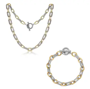 Aprilery Interlocked Elegance Jewelry Set, Two Tone Necklace & Chunky Bracelet for Women
