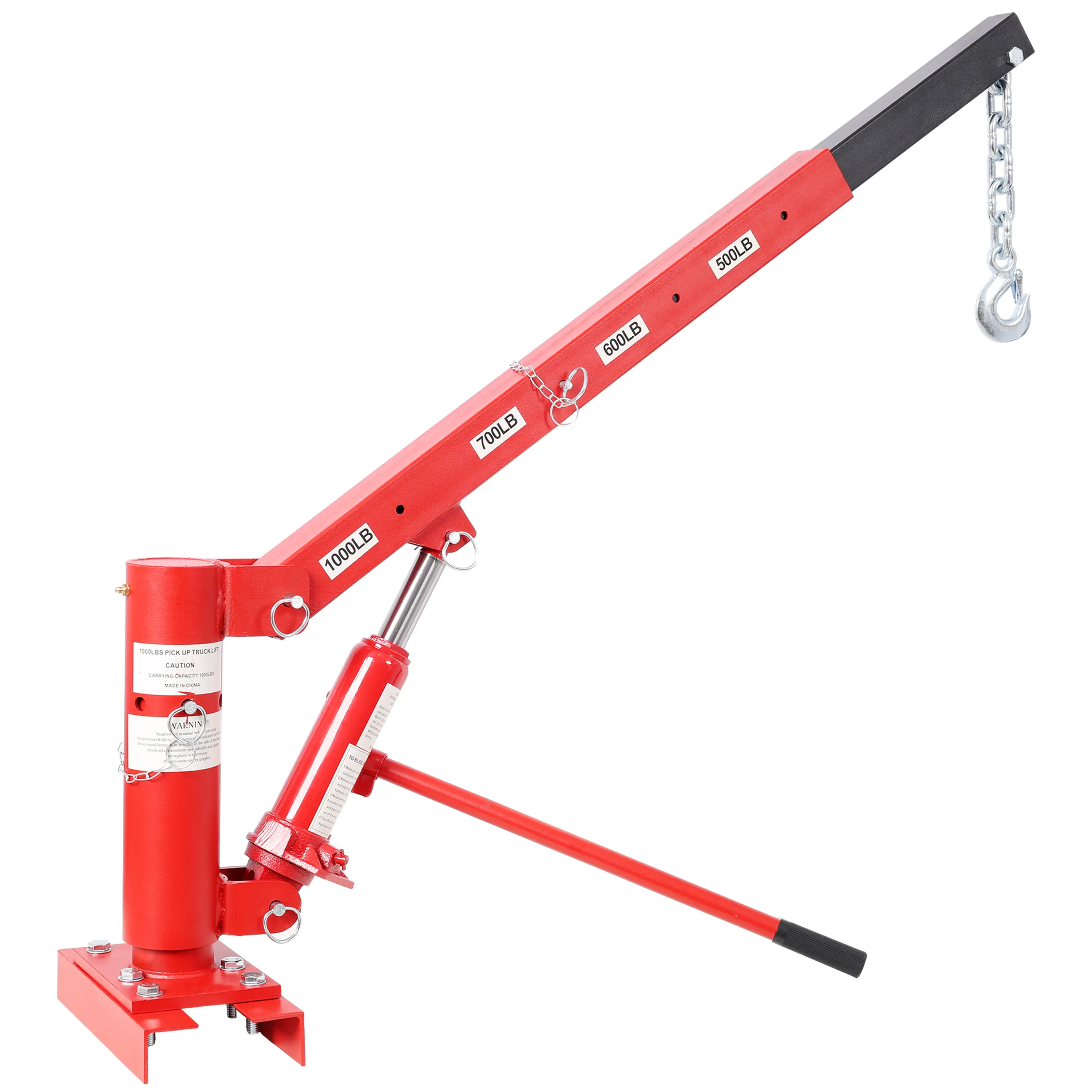 1000lbs Capacity Pickup Truck Jib Crane with Extension Lock Position Swivel Base Mounted, Red, Heavy Duty Hoist Lift Load for Garage Workshop Truck Bed, Single Pack, Home Furniture and Household Product Search Terms for US Online Shopping