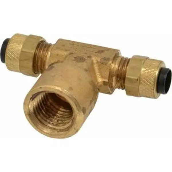 Parker Hannifin 1/4" Tube OD x 1/4-18 NPTF Brass Compression Tube Female Branch Tee Comp x Comp x FNPT Ends, 150 Max psi, 0 to 150°F 177P-4-4