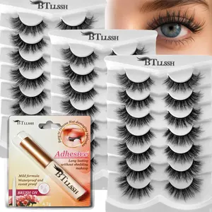 Fluffy False Eyelashes & Eyelash Glue Kit, 1 Set Wispy Curling Faux Cluster Lashes & Longer Looking Eyelashes & Long-lasting Eyelash Adhesive, Eye Makeup Tool, Cosmetic