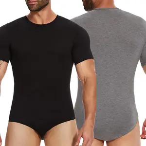 Menswear Short Sleeve Body Shaper Shapewear Bodysuits  Breathable Lightweight Black Gray Viscose Spandex Soft Stretchy Pajamas Rompers Basic Fabric Shirt Day