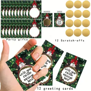 24-Piece Festive Christmas Theme Customizable Custom Message Scratch-Off Game Cards Set, Fun Holiday Gift for Family & Friends, Includes Greeting Cards
