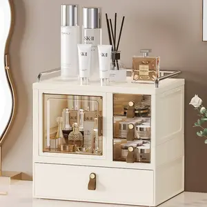 Elegant Makeup Organizer Box, High-End Cosmetic Storage Solution, Stylish Desktop Display Case for Lipsticks & Skincare Essentials