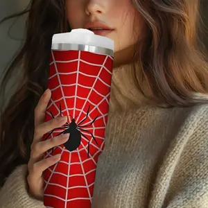 30 Oz Water Cup with Lid and Straw, Spider Web Print Insulated Stainless Steel Travel Mug Tumbler, Gift for Friends & Family, Summer & Winter Outdoor Use