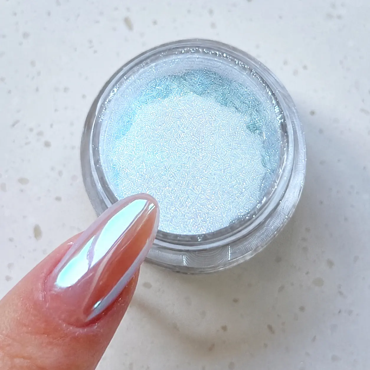 BEAUTNICE Moonlight Aurora Chrome Nail Powder, Iridescent Unicorn Mermaid Finish, Pearl Glaze Nail Decoration in Robin's Egg Blue, Aurora Pearl Glaze Nail Decoration Kits