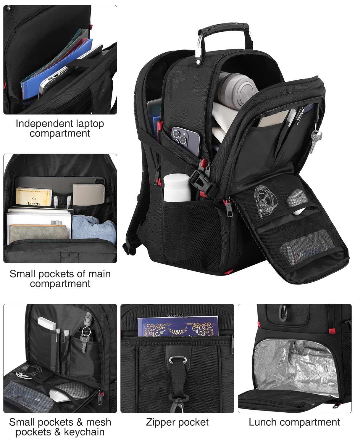 YAMTION Lunch Cooler Backpack for Men Women 45L Large Travel Backpack with Insulated Lunch Box Compartment | Anti-theft Business Rucksack with Luggage Strap