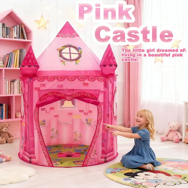 Pink princess Tent, kids play tent, foldable and portable for easy storage. Suitable for both indoor and outdoor use, it is the perfect gift for children.