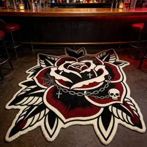 1pc American Rose Skull Carpet, Gothic Style Bedroom Rug, Creative Living Room Mat, Soft Comfortable, Suitable for Coffee Table, Sofa, Dressing Room