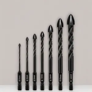 Concrete Drill Bit Set - Hex Shank Masonry Tile Ceramic Bits with Cross Carbide Tips, Power Hand Tool Accessories for Drilling Wood, Brick, Plastic