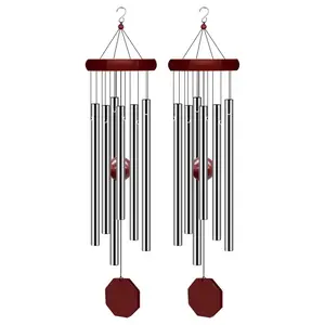 2 Pack Memorial Wind Chimes Outdoor Large Deep Tone, Elegant Sympathy Wind-Chime Personalized with 6 Tuned Tubes for Garden Patio Balcony and Home